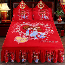 Load image into Gallery viewer, 1pc Thickened Sanding Bedspread Wedding Fitted Sheet Cover Soft Non-Slip King Queen Bed Skirt
