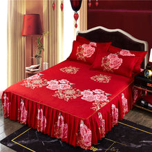 Load image into Gallery viewer, 1pc Thickened Sanding Bedspread Wedding Fitted Sheet Cover Soft Non-Slip King Queen Bed Skirt
