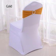 Load image into Gallery viewer, 50pcs/lot Stretch Lycra Spandex Chair Covers Bands With Buckle Slider For Wedding Decorations Wholesale Chair Sashes Bow
